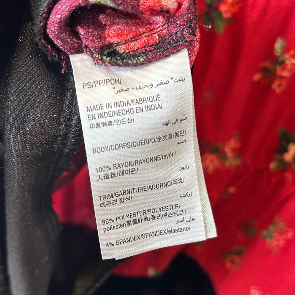 Style & Co. Floral Patchwork Red Black Peasant Whimsygoth Blouse w/ Velvet - Picture 8 of 11